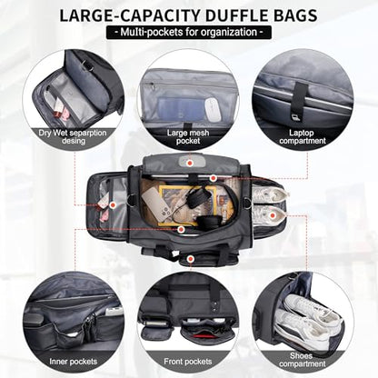 WITZMAN Duffle Bag for Men 3 in 1 Convertible 45L Nylon Gym Travel Backpack | Multi-pockets with Shoe Compartment and Dry-wet Pocket, One Duffel Bag for Sports, Weekender, Overnight, B693 Silvery Grey - color: Silvery Grey