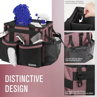 Compact Wearable Cleaning Caddy, Small Cleaning Caddy Supplies Organizer with Handle & Shoulder Straps for Housekeepers, Under Sink & Car Cleaning Tool Organizers Bag (LotusPink) - color: LotusPink