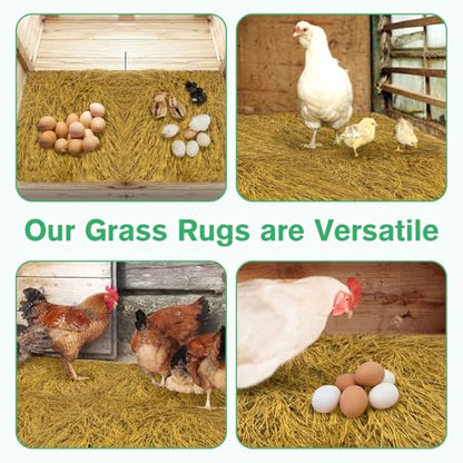 4 Pcs Chicken Nesting Pads Artificial Grass Rug Carpet Synthetic Turf Mat 12"x12" Washable Chicken Coop Bedding Laying Garden Lawn Indoor/Outdoor Bedding for Chicken Hen Small Pets(Brown)