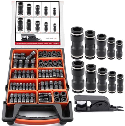 180PCS Pneumatic Quick Connect Fitting Kit: Imperial (1/8", 1/4", 5/16", 3/8", 1/2") & Metric (4,6,8,10,12mm) Push-in Air Line Connectors（Black) - color: Black
