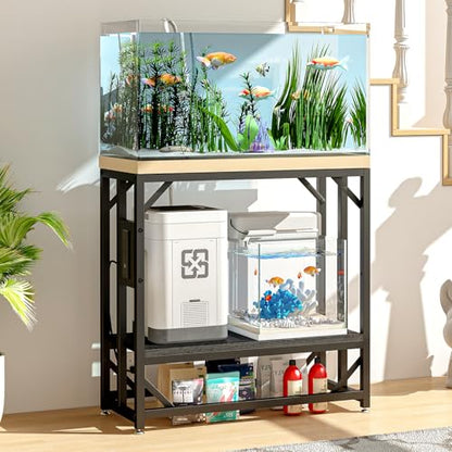 20-29-37 Gallon Fish Tank Stand with Power Outlet,Adjustable Aquarium Stand, Heavy Duty Terrarium Stand,Metal Frame Reptile Turtle Tank Stand Suitable for Home Office,600LBS Capacity, Black - color: Black, size: 20-29-37 Gallon
