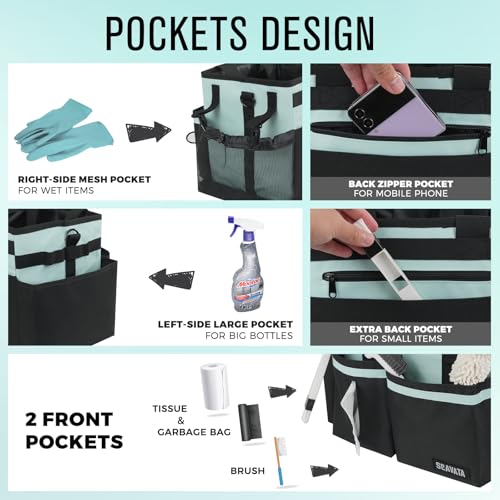 Compact Wearable Cleaning Caddy, Small Cleaning Supplies Organizer with Handle & Shoulder Straps for Housekeepers, Under Sink & Car Cleaning Tool Organizers Bag, Baby Blue - color: BabyBlue