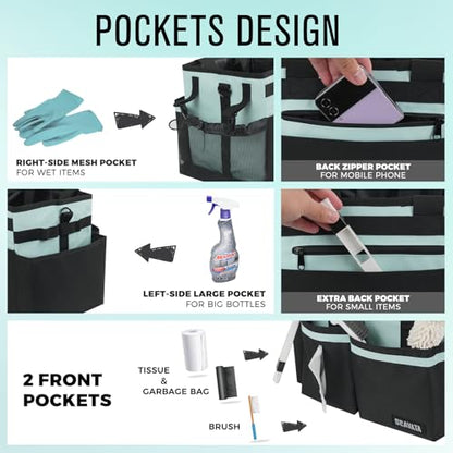 Compact Wearable Cleaning Caddy, Small Cleaning Supplies Organizer with Handle & Shoulder Straps for Housekeepers, Under Sink & Car Cleaning Tool Organizers Bag, Baby Blue - color: BabyBlue