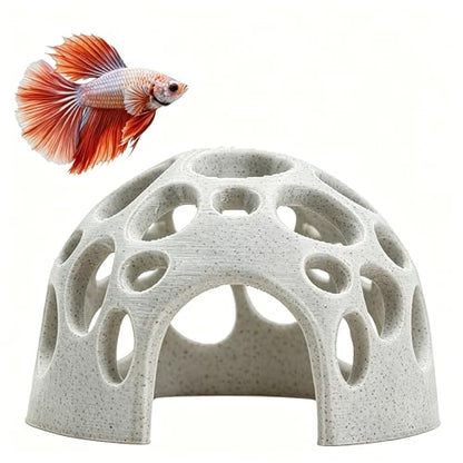 3D Printed Aquarium Decor,Fish Hideout for Beta Fish, Medium & Small Fish House Decorations (Grey)