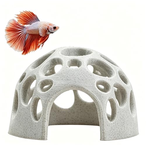 3D Printed Aquarium Decor,Fish Hideout for Beta Fish, Medium & Small Fish House Decorations (Grey)