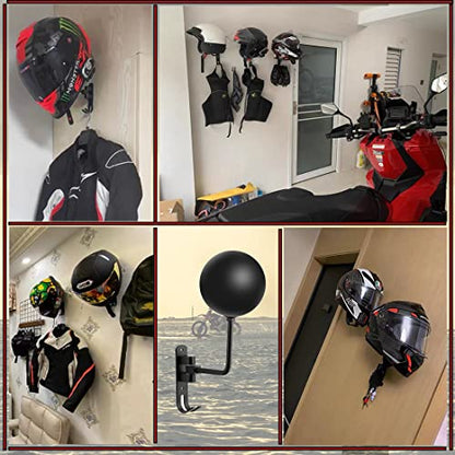 SANGMO 180° Motorcycle Helmet Rack, 4 Pack Rotation Metal Helmet Holder Wall Mount, Helmet Holder Bike with 2 Hooks Helmet Hanger for Motorcycle Bike Coats, Caps, Baseballs, Rugby Helmet (Black) - color: Black*4