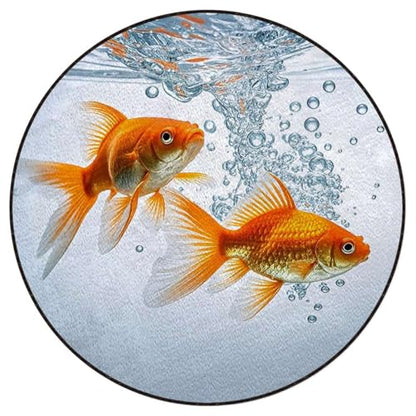 Aquarium Round Area Chair Mat for Hardwood Floors, Golden Carp Swivel Chair Protector, Protect The Floor from Scratches, Orange Gold White Diameter 43.3 in