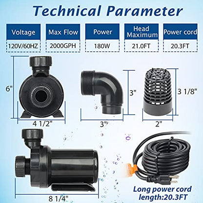 (PC2000,2000GPH) High Flow Submersible Water Pump-Home/Inline Water Pump-Submersible Pump-Water Transfer Pump-Aquarium Pump - size: PC2000