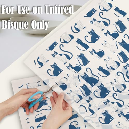 SUPERDANT 5PCS Cartoon Cat Underglaze Paper Transfer Animal Transfer Paper for Clay Ceramic Porcelain Under Glaze Transfers for Pottery Enamel Decals Blue Underglaze Decal Papers Handcrafted Gifts - style: Cartoon Cat