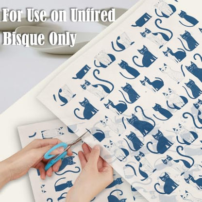 SUPERDANT 5PCS Cartoon Cat Underglaze Paper Transfer Animal Transfer Paper for Clay Ceramic Porcelain Under Glaze Transfers for Pottery Enamel Decals Blue Underglaze Decal Papers Handcrafted Gifts - style: Cartoon Cat