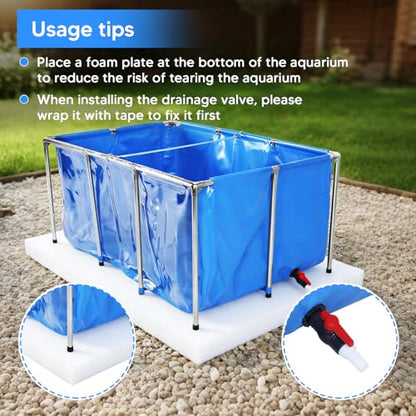 Rectangular Frame-Mounted Goldfish Pond with Drain Valve, Above-Ground Clear View Aquarium, Ideal for Ornamental Fish Breeding Outdoor Decorative Use