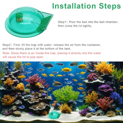 Aquarium Snail Trap, Plastic Snail Catcher for Freshwater Fish Tank Green Snail Catch Box Snail Removal Supplies Aquarium Cleaning Spare Parts Accessories