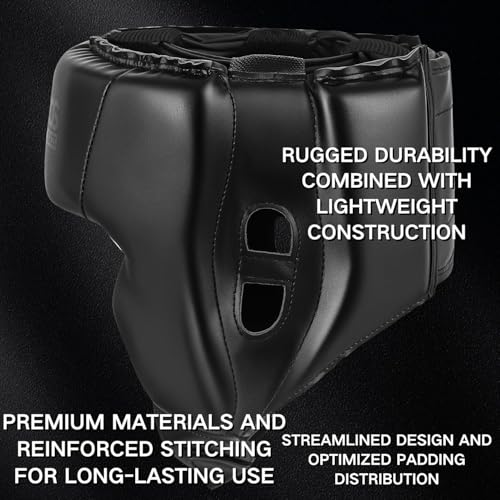 Boxing Headgear for MMA,Sparring,Muay Thai|Head Guards for Men Women | Adjustable,Lightweight,Breathable Protection,Open Face Head Gear,Fits 21-25 in,Kickboxing,Taekwondo,Karate Training Helmet - color: Black+Black