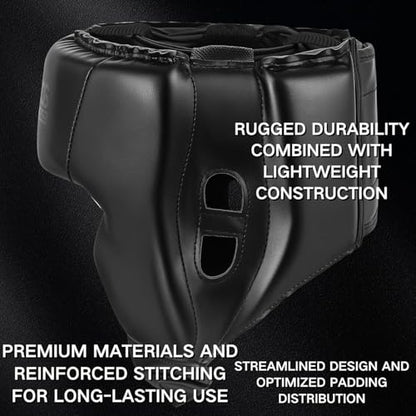 Boxing Headgear for MMA,Sparring,Muay Thai|Head Guards for Men Women | Adjustable,Lightweight,Breathable Protection,Open Face Head Gear,Fits 21-25 in,Kickboxing,Taekwondo,Karate Training Helmet - color: Black+Black