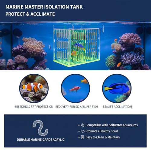 Fish Breeder Box for Aquarium, Acrylic Hatchery Incubator with Long Handle Net - Breeding & Isolation Box for Baby Fish, Shrimp, Betta Guppy, Tank Divider (Orange, 9x5.3x6.7 in)