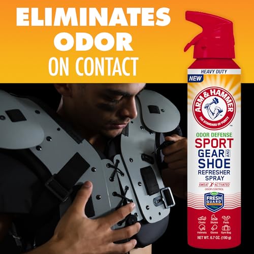 Arm & Hammer Odor Defense Sport Gear & Shoe Refresher Spray, 6.7 oz | Heavy-duty odor defense spray for sports gear, shoes, gym bags, boxing gloves, hockey equipment and football pads - size: 6.7 Ounce (Pack of 1)