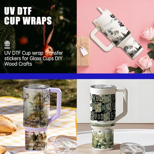 6 PCS Deer UV DTF Cup Wrap for 40 oz Glass Table Bottles High Viscosity Self-Adhesive Stickers - style: Deer