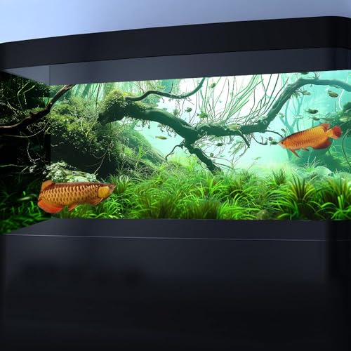 48X24IN Natural Submerged Forest Background Aquarium Background, 3D Image of Underwater Fish Tank Decoration, Greenery with 10 EVA Double-Sided Tape ﻿