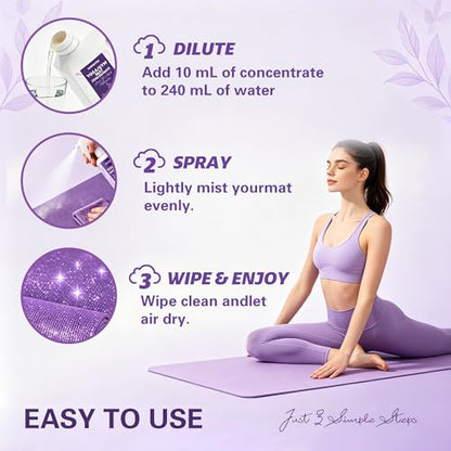 Yoga Mat Cleaner Concentrate Makes 6.86 Gal(1:25) - Removes Sweat & Odor | Powered By Essential Oil, Yoga Mat Cleaner Spray - No Sticky Residue, Plant Based & Safe for All Mats(33.8oz, Lavender) - size: 33.8 Fl Oz (Pack of 1)
