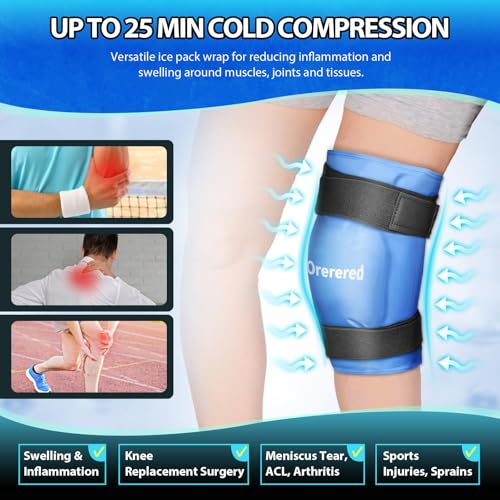 Ice Packs for Injuries Reusable Knee Gel Ice Pack Wrap for Swelling Blue | Pliable Low-Freeze Gel, Multi-Joint Pain Relief, Hands-Free Secure Strap, Accelerated Recovery Tool, Large - color: 1pc Knee Ice Wrap-blue