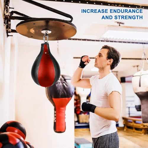 Speed Punching Bag, Leather MMA Speed Bag Striking Bag Kit with Hanging Swivel - color: Red