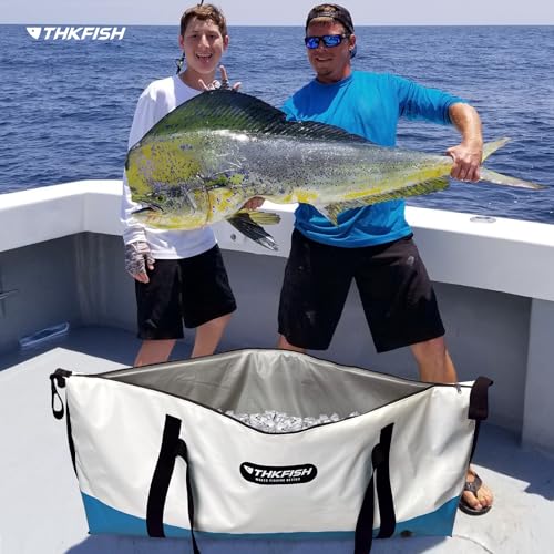 THKFISH Insulated Fish Cooler Bag, Fish Kill Bag for Caught Fish, 40x16in 25x17.5in Portable Waterproof Insulated Fish Bag Keeps Ice for 24 Hours - color: GREY-40x16x6.5