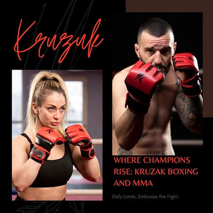 Kruzak MMA Gloves, Half-Finger Boxing Mitts with Hand Wraps - color: Red, size: Small-Medium