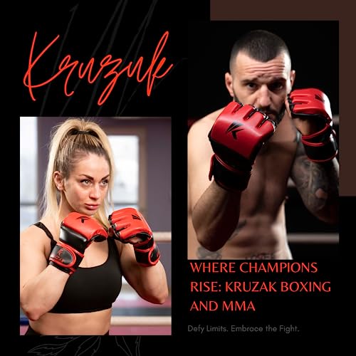 Kruzak MMA Gloves, Half-Finger Boxing Mitts with Hand Wraps - color: Red, size: Large-X-Large