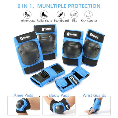 Tanden Skate Protective Gear Adult Knee Pads and Elbow Pads Set Wrist Guard - color: Blue, size: Youth (9-15 years)