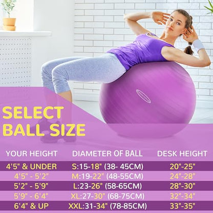 Fitvids Anti-Burst and Slip Resistant Exercise Ball Yoga Ball Fitness Ball Birthing Ball with Quick Pump - color: Purple, size: L(23-26in/58-65cm)