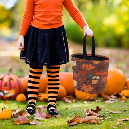 Halloween Trick Or Treat Bags With Handles Collapsible Candy Bucket Reusable Fall Printed Goody Bucket For Holiday Party Gifts - color: Fall