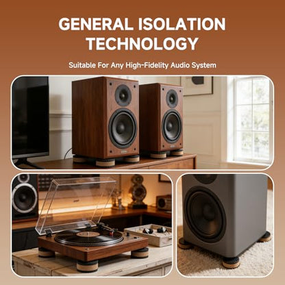 Tuneful Cables Sound Insulation and Vibration Damping Pads, Wooden Rubber Pads to Reduce Vibration and Jolts, with a Diameter of 1.77in, Round (Each Pack Contains 4 Pieces)