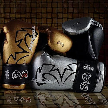 RIVAL Boxing RS11V Evolution Sparring Gloves, Extra-Thick 2” Padding, V-Strap Wrist Lock 2 System, Large Hand Compartment, and 15 Degree Angle Cuff - color: Silver, size: 16 oz.