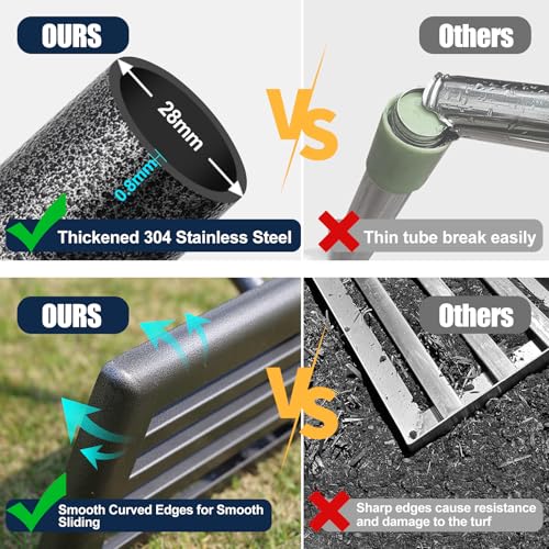 Professional Lawn Leveling Rake with 17x10in Heavy-Duty Stainless Steel Head & 72" Adjustable Handle - Grass Leveling Tool for Quick Soil Grading, Thatch Removal and Yard Maintenance - size: 17x10", 72"
