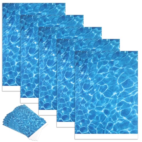 Ripple Water Sticker 5PCS Fake Water Self Adhesive Realistic Stream Pattern Artificial-Water Effect Sheet Ocean Diorama Supplies for Miniature Lakes, Beach Pools, Rivers and Diorama Scenery