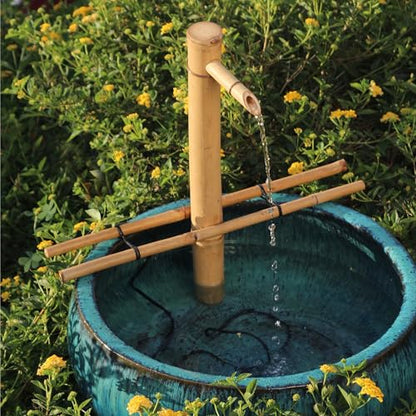 18" Adjustable Bamboo Fountain Kit with Pump – Large Zen Water Feature for Bowls, Basins, Ponds & Backyard Gardens, Indoor/Outdoor (Container Not Included)
