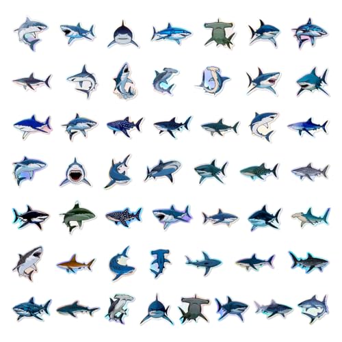 100pcs Holographic Shark Waterproof Vinyl Stickers - Cool Ocean Animal Decor & Party Favors for Laptop, Water Bottle, Classroom