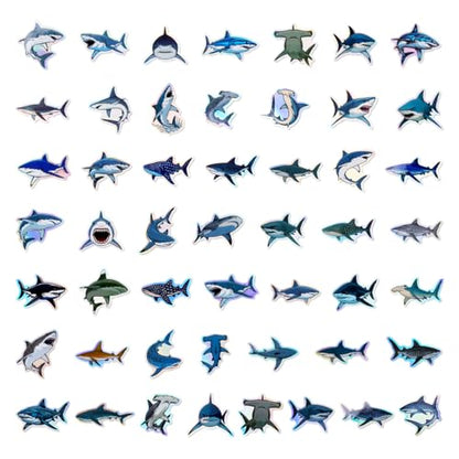 100pcs Holographic Shark Waterproof Vinyl Stickers - Cool Ocean Animal Decor & Party Favors for Laptop, Water Bottle, Classroom
