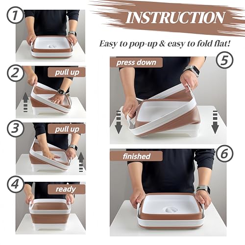 Collapsible Wash Basin for Baby Bottles - 2.4 Gallons Portable Wash Bin for RV Camping Sink, Space-Saving Dish Tub (Mocha) - color: Mocha