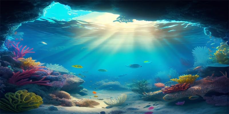 20x10ft Under The Sea Backdrop Underwater Blue Ocean Fish Coral Photography Background Kids Birthday Baby Shower Party Banner Cake Table Decorations Supplies Photo Booth Props - size: 20x10ft