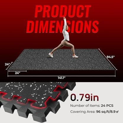 SUPERJARE 0.79'' Extra-Thick Exercise Equipment Mats, 24 Pcs 96 Sq Ft Rubber Top Floor Tiles with High Density EVA Foam, Interlocking Gym Flooring for Home Gym, Workout Mat, Black/Grey - size: 24 Tiles (96 Sq Ft)
