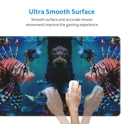 Large Gaming Mouse Pad Fish in Fish Tank Desk Mat Protector for Desktop Mousepad Waterproof Writing Pads with Anti-Slip Rubber Base Keyboard Pad for Gamer Office Home 31.5" x 12"