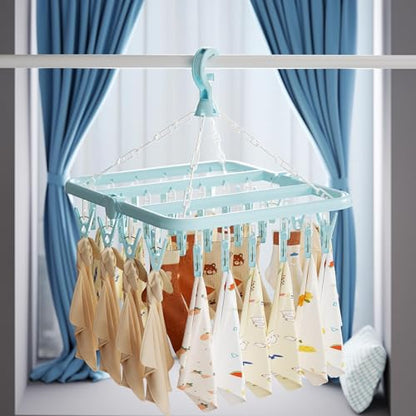 Laundry Drying Rack with 32 Clips, Foldable, Light Pink - color: Light Pink