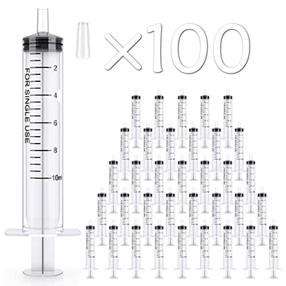 100 Pack 10ml Syringes Plastic Small Measuring Syringe with Tip Cap, Oral Syringe for Scientific Labs, Feeding Pets, Measurement,Refilling, No Needle