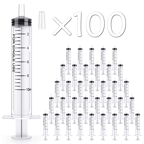 100 Pack 10ml Syringes Plastic Small Measuring Syringe with Tip Cap, Oral Syringe for Scientific Labs, Feeding Pets, Measurement,Refilling, No Needle