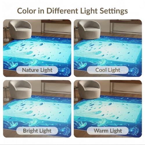 4'x6' Washable Kawaii Fish Area Rug, Blue Flatwoven Floor Mat for Home Office, Gaming Room, Under Desk, Non-Slip Chair-Friendly Carpet | Ref:1911370