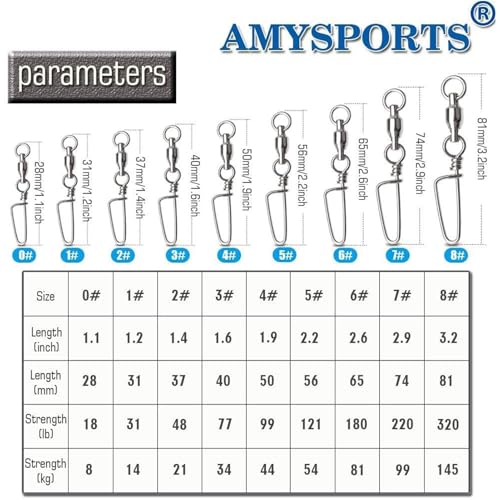 AMYSPORTS High Strength Fishing Snap Swivels - Stainless Steel Ball Bearing Swivels - Saltwater & Freshwater Fishing - size: Size 4+4 (99lb) 25 pcs