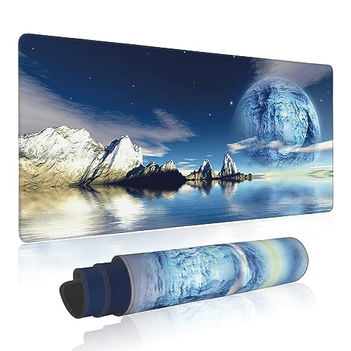 Extended Gaming Mouse Pad SciFi Space Moon Large Mousepad with Stitched Edges,Anti-Slip Rubber Base Keyboard Mouse Mat Desk Pad for Gaming Home Office 35.4 x 15.7 inches - color: Scifi Space Moon