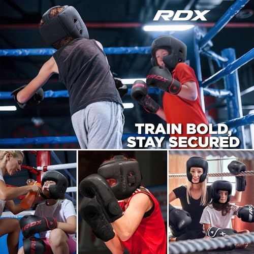 RDX Kids Boxing Headgear, MMA Training, Adjustable Padded Kara Muay Thai Juniors Head Gear, Kickboxing, Sparring, Martial Arts, Karate, Taekwondo Youth Girls Boys Helmet, Home Gym Workouts - color: Red