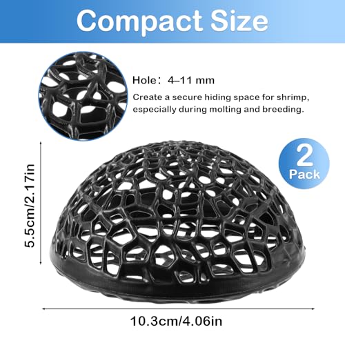 2 Pack Aquarium Shrimp Hide Cave, Porous Shrimp Hideout Shelter for Breeding & Molting, Detachable Tunnel Ornament for Fish Tank, Shrimp & Small Fish (Black)